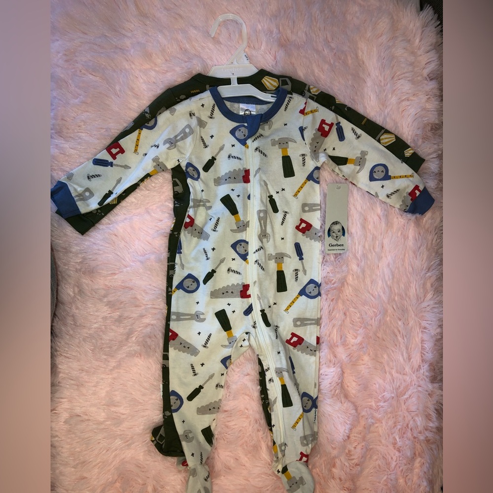 Gerber Baby One Piece Footies - White with Tool Print